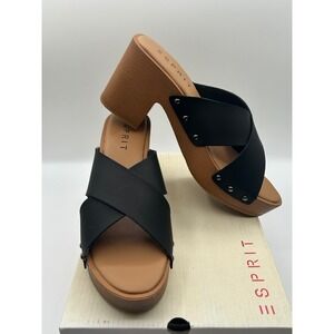 Esprit Mia Slides,Black,Studded,Platform Block Heel,Women's Size 8.5M
